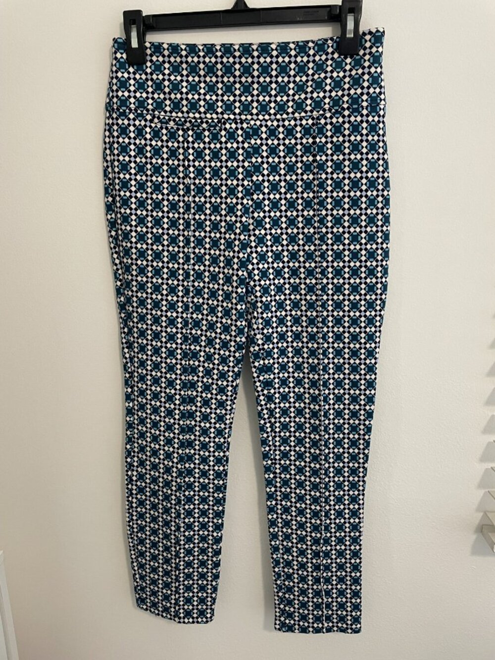 Anthropologie Maeve Tailored Mosaic Print Ankle Pants XS blue, side zipper